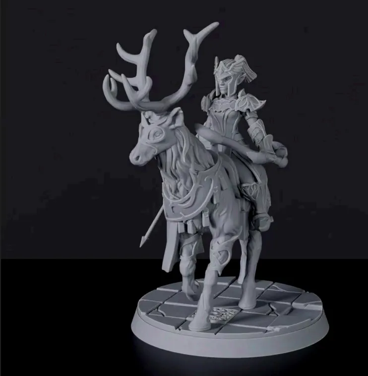 elfo, elfa, mulher, feminino, montaria, alce, animal, animais, arco, arqueira, arqueiro