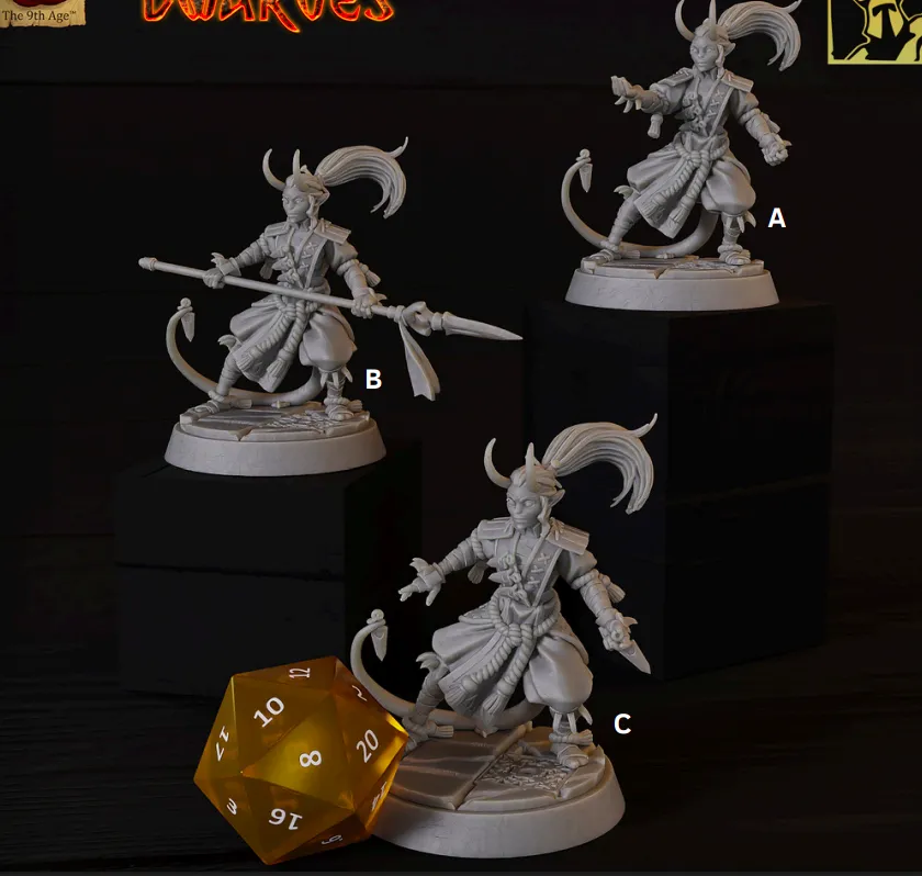 tiefling, ladino, ladina, chifres, mulher, feminino, lança