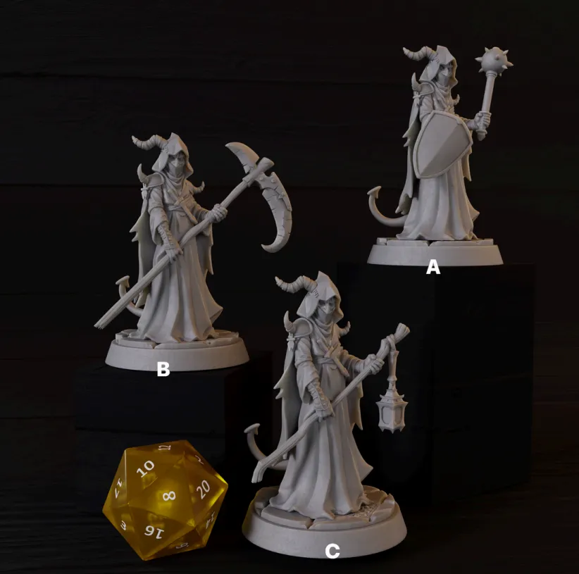 tiefling, clérigo, chifres, cajado, escudo, guerreiro, homem, masculino, lamparina