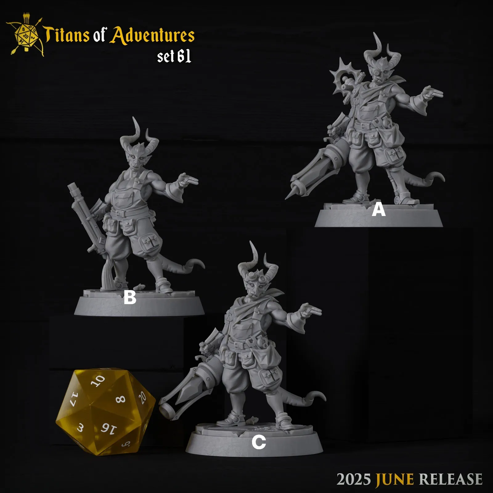 artesão, engenheiro, inventor, mecânico, tiefling, homem, masculino, chifre, arma, arma de fogo, furadeira