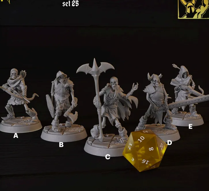 esqueleto, soldado, morto vivo, arqueiro, guerreiro, patrulheiro, besta, arco, espada, cajado, machado, escudo