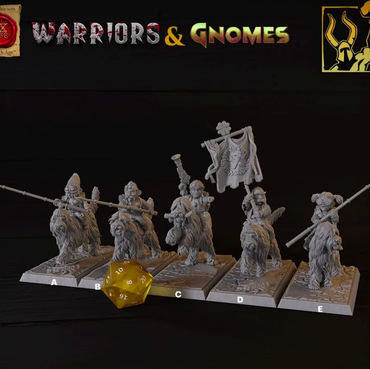 gnomo, gnoma, infantaria, montaria, cães, cão, cachorro, , cachorro, animal, animais, animais, lança, pistoleiro, pistoleira, arma, pistola, arma de fogo, rifle, homem, masculino, feminino, mulher