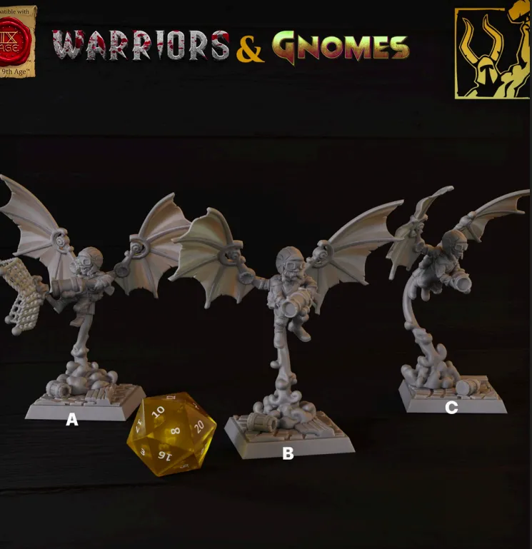 guerreiro, guerreira, mulher, feminino, homem, masculino, gnomo, suporte aéreo, avião, engenhoca, maquina, asa, céu, voo, voar, rede, arma, pistola, fogo, jetpack, corda