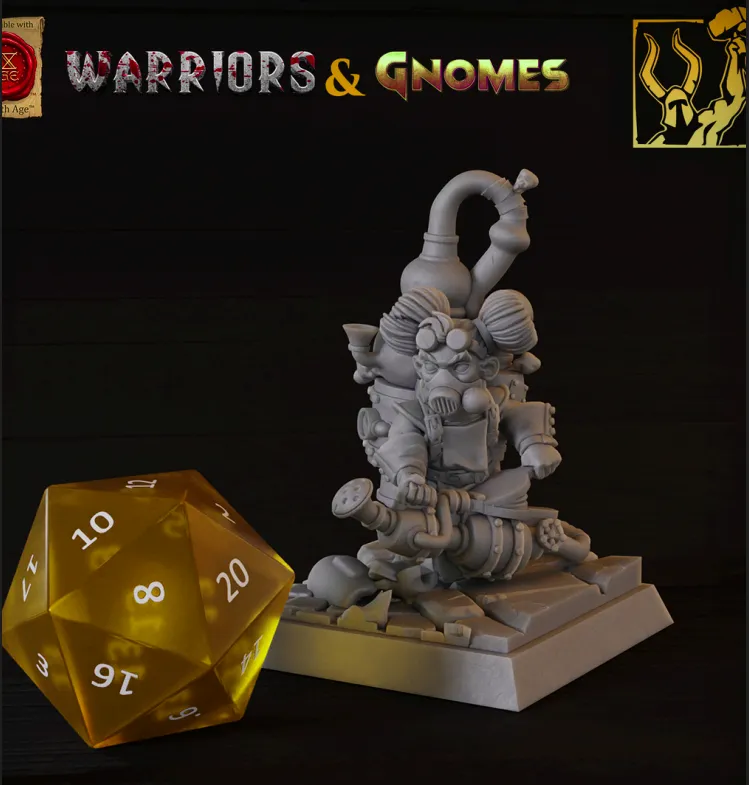 gnomo, gnoma, alquimista, alquimia, mascara, poções, poção, explosivos, fumaça, mulher, feminino, maquina